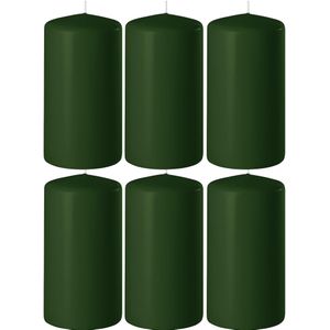 6x Donkergroene Cilinderkaarsen/Stompkaarsen 6 X 12 cm 45 Branduren - Geurloze Kaarsen Donkergroen