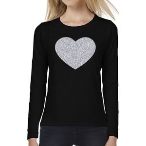 Zwart long sleeve t-shirt met zilveren hart voor dames