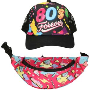 Foute 80s/90s party verkleed set pet en heuptasje - dames - jaren 80/90 verkleed accessoires