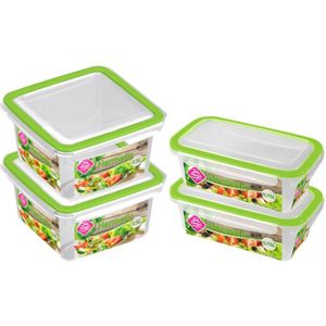 4x Voedsel plastic bewaarbakjes 1,5 en 0,75 liter transparant/groen