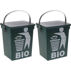 2x Stuks groene vuilnisbak/afvalbak voor gft/organisch afval 5 liter