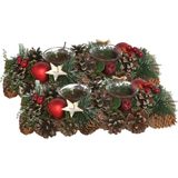 2x stuks kerst thema kaarsenhouders ornament red/green nature 30 x 15 x 8 cm