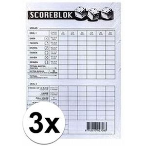 3x Scoreblok Yahtzee - 100 vellen per blok - Formaat 15 x 10,5 cm - Voor volwassenen