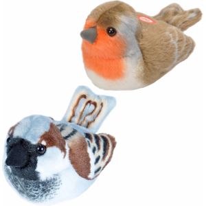 Set van 2x stuks pluche vogels knuffels van 14 cm met geluid