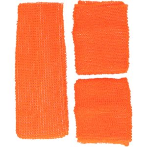 Guirca verkleed accessoire zweetbandjes set - neon oranje - jaren 80/90 thema feestje