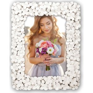 Kunststof fotolijst witte bloemen geschikt voor een foto van 15 x 20 cm