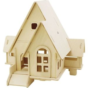 3D houten huis met puntdak constructie set