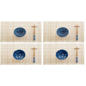 16-delige sushi serveer set keramiek voor 4 personen wit/blauw