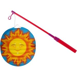 Bol lampion zon - licht blauw - 22 cm - papier - met lampionstokje - 40 cm