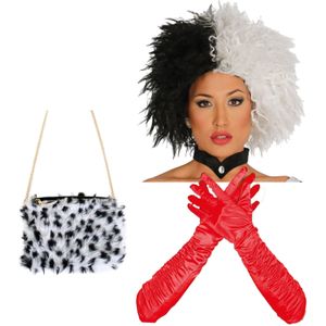 Cruel lady verkleed accessoire set - 3-delig - dalmatier schurk - Pruik en accessoires