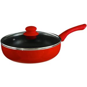 Secret de Gourmet - Hapjespan met deksel - Alle kookplaten/warmtebronnen geschikt - rood/zwart - Dia 24 cm