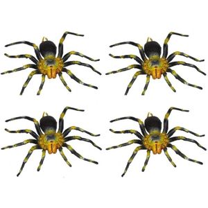 4x Gele met zwarte plastic spinnen 16 cm