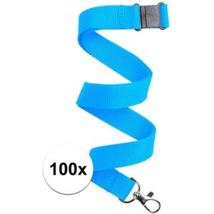 100x Lichtblauwe lanyard/keycord met sleutelhanger 50 cm