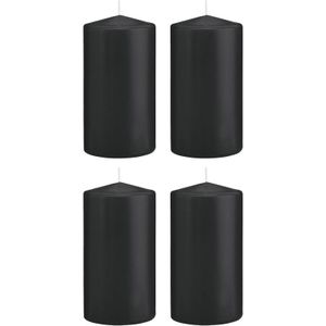 4x Zwarte cilinderkaarsen/stompkaarsen 8 x 15 cm 69 branduren - Geurloze kaarsen - Woondecoraties