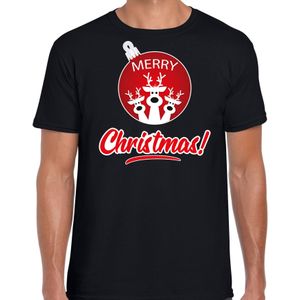 Zwart Kerst shirt / Kerstkleding Merry Christmas voor heren met rendier kerstbal