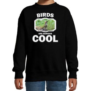 Sweater birds are serious cool zwart kinderen - vogels/ groene specht trui