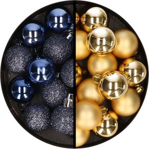 36x stuks kunststof kerstballen donkerblauw en goud 3 en 4 cm
