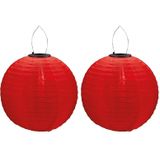 2x stuks Lampionnen op zonne energie rood 30 cm