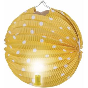 Lampion geel met witte stippen 20 cm