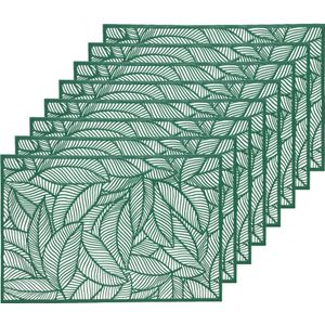 8x Placemat/onderzetter groen 30 x 45 cm bladeren motief
