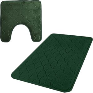 Urban Living badkamer droogloop matjes/tapijt - set 2x stuks - memory foam - donkergroen