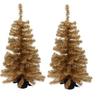 2x stuks kunstbomen/kunst kerstbomen goud 90 cm
