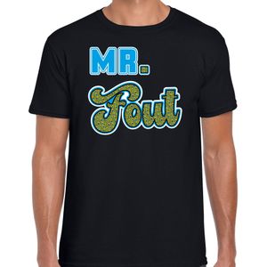 Bellatio Decorations verkleed t-shirt voor heren - Mr. Fout met pauwenprint - zwart/blauw - carnaval
