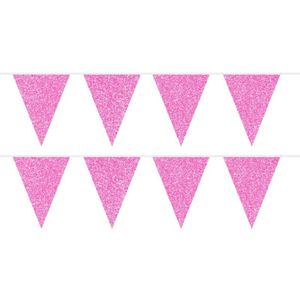 2x Roze babyshower vlaggenlijnen met glitters 6 meter
