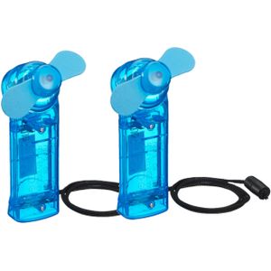 Cepewa Ventilator voor in je hand - 2x - Verkoeling in zomer - 10 cm - Blauw - Klein zak formaat model