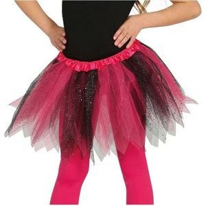 Korte heksen verkleed tule onderrok roze/zwart 31 cm voor meisjes