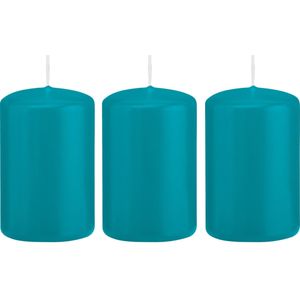 3x Kaarsen turquoise blauw 5 x 8 cm 18 branduren sfeerkaarsen