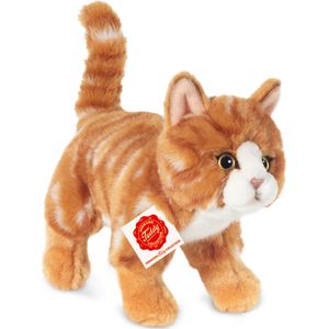 Hermann Teddy Knuffeldier kat/poes - zachte pluche stof - premium kwaliteit knuffels - rood/oranje - 20 cm