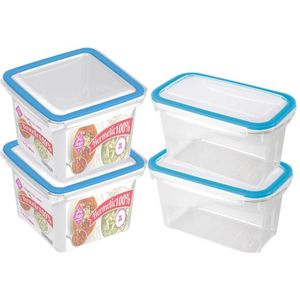 4x Voedsel plastic bewaarbakjes 1,2 en 2 liter transparant/blauw