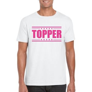 Toppers Wit t-shirt heren met tekst Topper in het roze