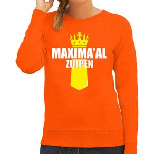 Oranje Queen Maximaal zuipen sweater met kroontje - Koningsdag truien voor dames