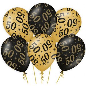24x stuks leeftijd verjaardag feest ballonnen 50 jaar geworden zwart/goud 30 cm