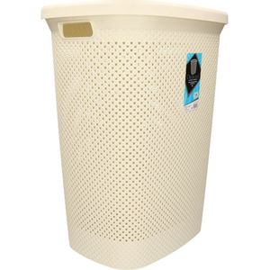 Wasmand met deksel beige 60 liter - Kunststof wasmanden - Huishoudelijke producten
