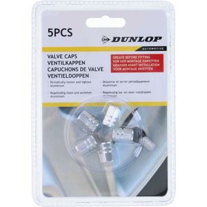 Dunlop Autobanden ventieldoppen - 5 delig - zilver - aluminium - Opvallende ventieldopjes