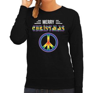 Merry Christmas hippie foute Kerstsweater / Kersttrui zwart voor dames