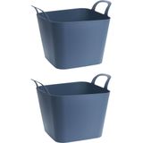 2x stuks flexibele kuip emmers/wasmanden vierkant blauw 36 liter