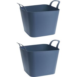 2x stuks flexibele kuip emmers/wasmanden vierkant blauw 36 liter