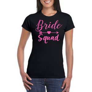 Bellatio Decorations Vrijgezellenfeest T-shirt dames - bride squad - zwart - roze glitter - bruiloft