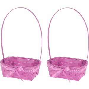 2x stuks rieten mandjes roze vierkant met hengsel 39 cm