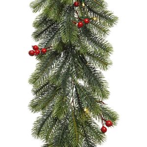 Kerst dennenslinger guirlande groen met verlichting en decoratie 30 x 180 cm