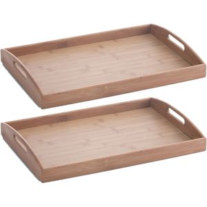 Set van 2x stuks bruine dienbladen rechthoek bamboe hout 44 x 30 cm - Keukenbenodigdheden - Dranken serveren