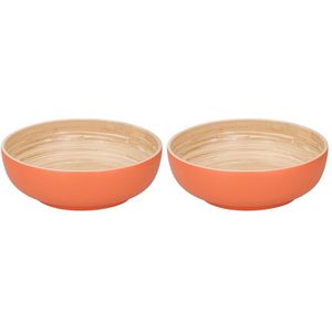 2x Bamboe serveerschalen oranje 25 cm - Saladeschaal - Slakom - Slaschaal - Slabak - Bamboe servies