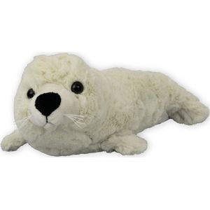 Inware Pluche Zeehond Pup Knuffel - Liggend - Creme Wit - Polyester - 29 cm