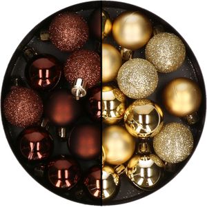 Kerstballen mini - 40x st - goud en donkerbruin - 3 cm - kunststoff
