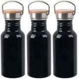 3x Stuks aluminium waterfles/drinkfles zwart met bamboe schroefdop 550 ml