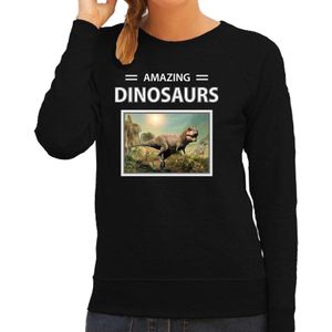 T-rex dinosaurus foto sweater zwart voor dames - amazing dinosaurs cadeau trui T-rex dino liefhebber